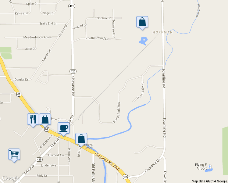 map of restaurants, bars, coffee shops, grocery stores, and more near 3949 Forest Park Way in North Tonawanda