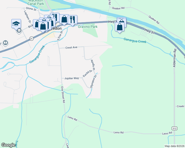 map of restaurants, bars, coffee shops, grocery stores, and more near 2 Apollo Pl in Macedon