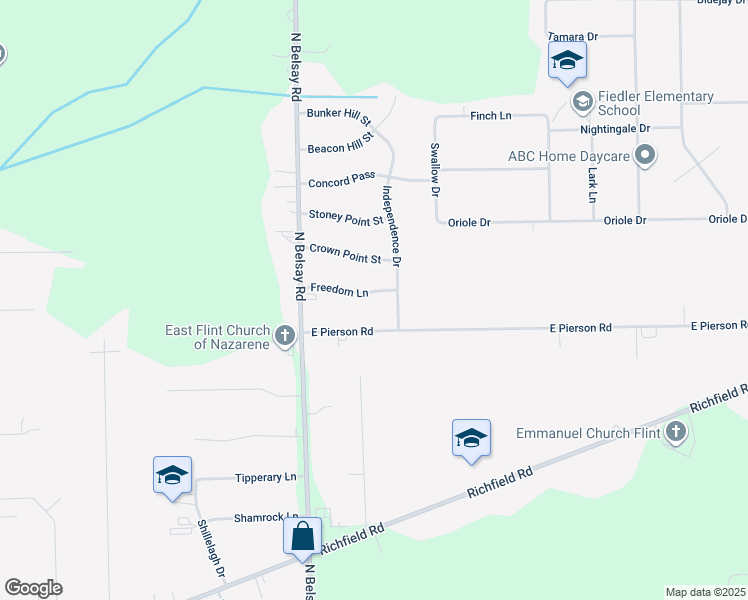map of restaurants, bars, coffee shops, grocery stores, and more near 6084 Freedom Lane in Flint