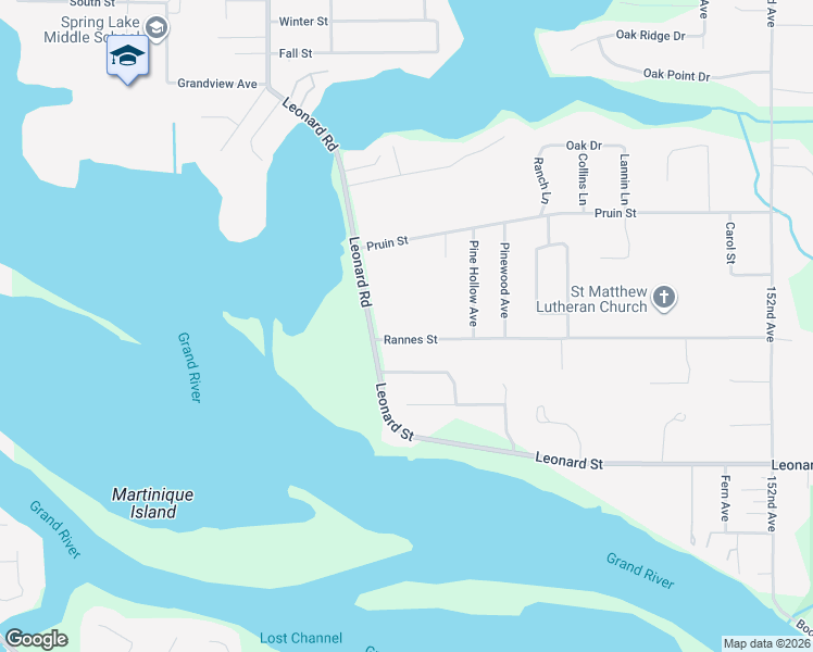 map of restaurants, bars, coffee shops, grocery stores, and more near 15847 Leonard Road in Spring Lake