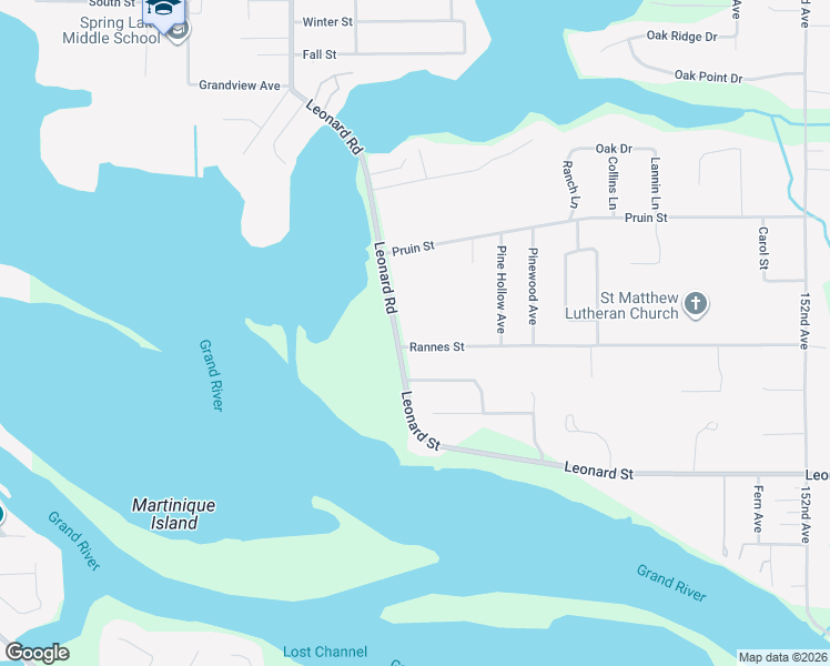 map of restaurants, bars, coffee shops, grocery stores, and more near 15847 Leonard Road in Spring Lake