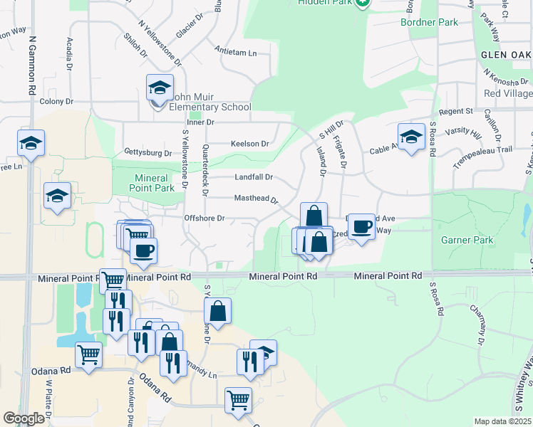 map of restaurants, bars, coffee shops, grocery stores, and more near 212 Nautilus Drive in Madison