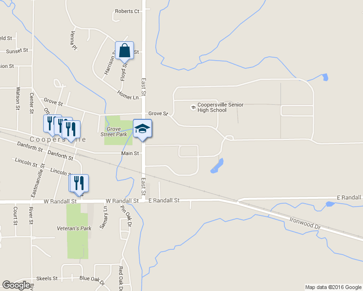 map of restaurants, bars, coffee shops, grocery stores, and more near Coopersville Area School in Coopersville