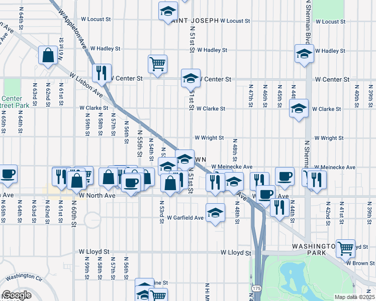 map of restaurants, bars, coffee shops, grocery stores, and more near in Milwaukee