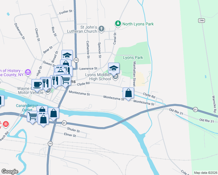 map of restaurants, bars, coffee shops, grocery stores, and more near 29 Clyde Road in Lyons