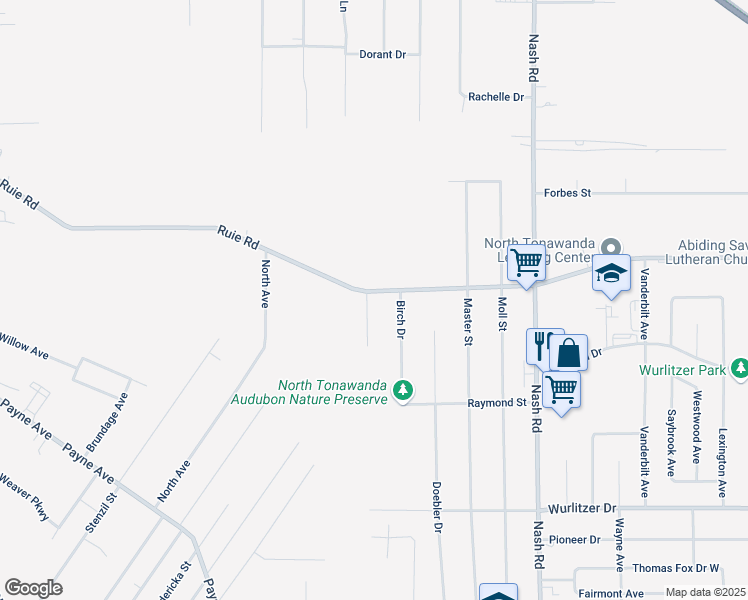 map of restaurants, bars, coffee shops, grocery stores, and more near 1070 Ruie Road in North Tonawanda