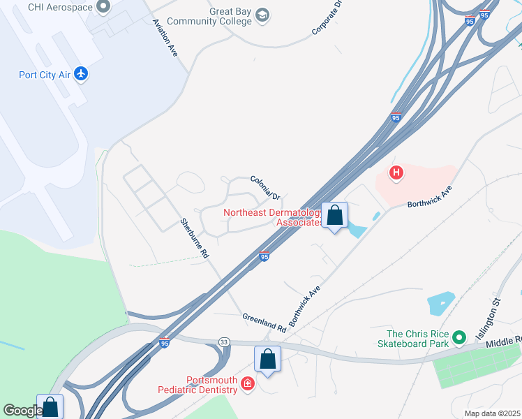 map of restaurants, bars, coffee shops, grocery stores, and more near 140 Decatur Road in Portsmouth