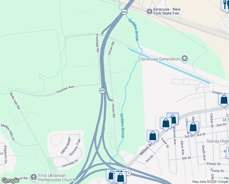 map of restaurants, bars, coffee shops, grocery stores, and more near 407 Horan Road in Syracuse