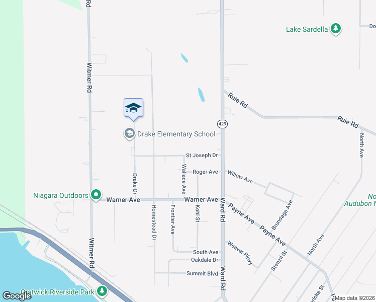 map of restaurants, bars, coffee shops, grocery stores, and more near 375 Saint Joseph Drive in North Tonawanda