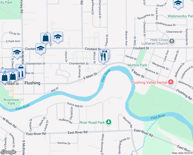 map of restaurants, bars, coffee shops, grocery stores, and more near 760 East Main Street in Flushing