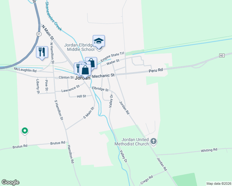 map of restaurants, bars, coffee shops, grocery stores, and more near 25 New York 317 in Jordan