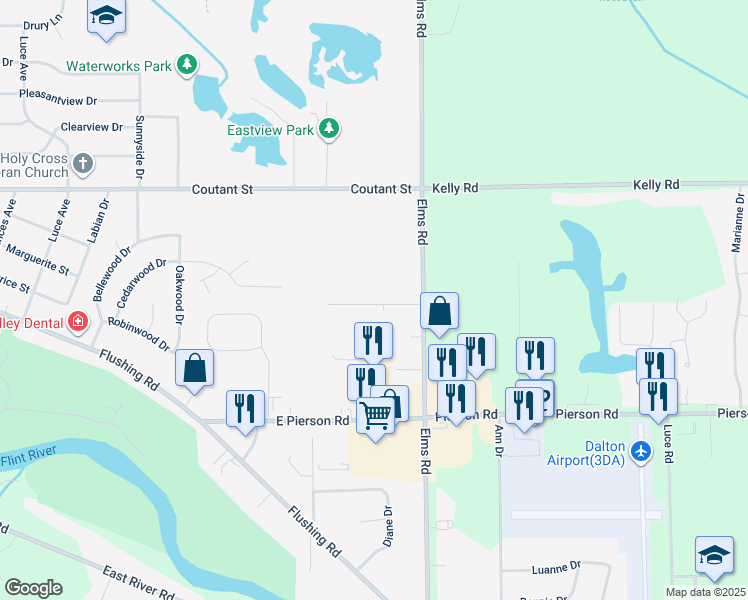 map of restaurants, bars, coffee shops, grocery stores, and more near 1607 Cedarwood Drive in Flushing