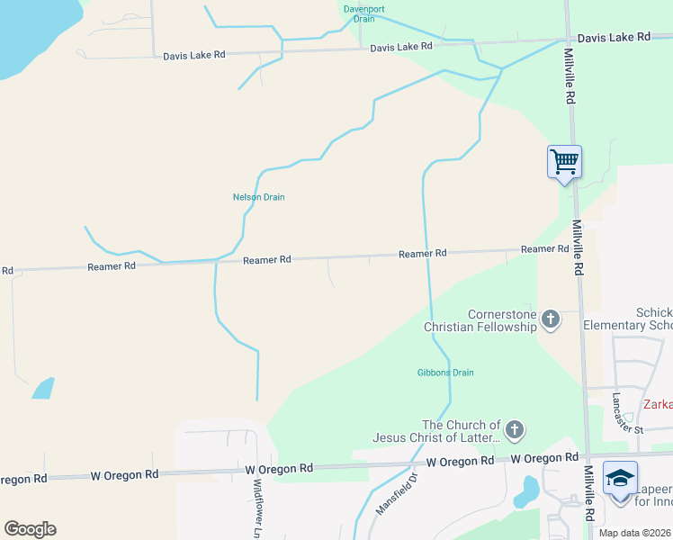 map of restaurants, bars, coffee shops, grocery stores, and more near 3291 Reamer Road in Lapeer