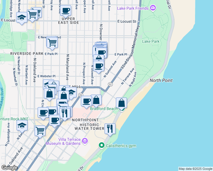 map of restaurants, bars, coffee shops, grocery stores, and more near in Milwaukee