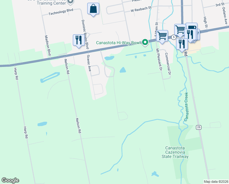 map of restaurants, bars, coffee shops, grocery stores, and more near 4 New Yorker Avenue in Canastota