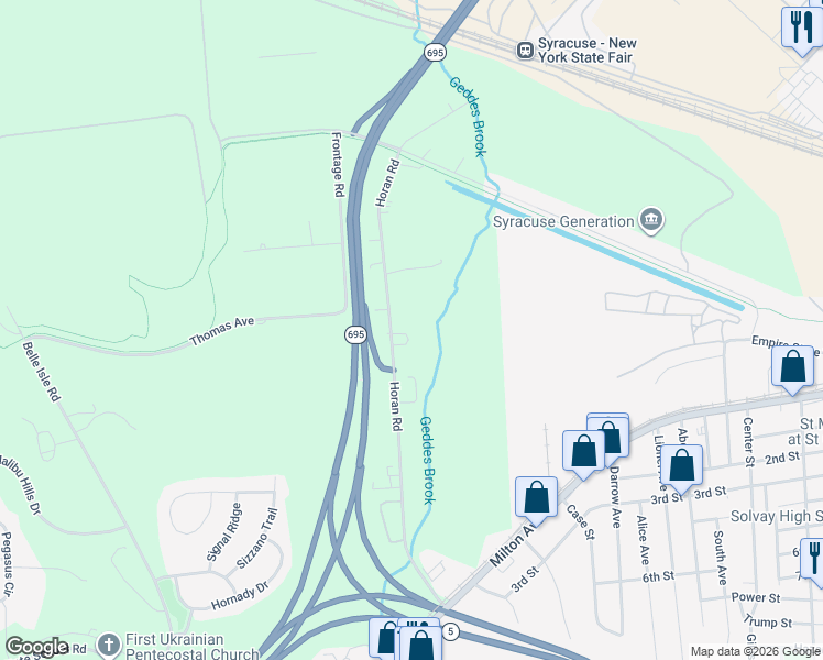 map of restaurants, bars, coffee shops, grocery stores, and more near 407 Horan Road in Syracuse