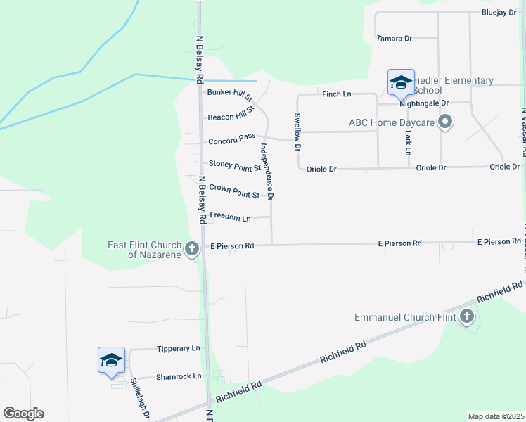 map of restaurants, bars, coffee shops, grocery stores, and more near 6084 Freedom Lane in Flint