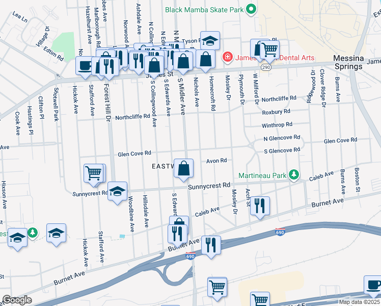 map of restaurants, bars, coffee shops, grocery stores, and more near 324 Nichols Avenue in Syracuse