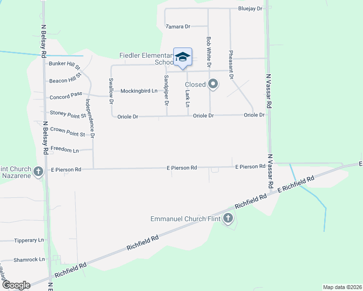 map of restaurants, bars, coffee shops, grocery stores, and more near 6333 East Pierson Road in Flint