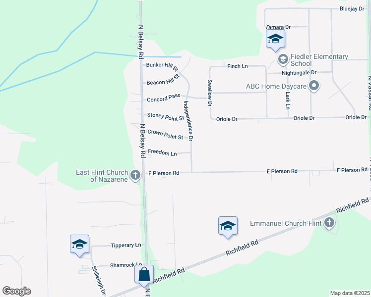 map of restaurants, bars, coffee shops, grocery stores, and more near 6084 Freedom Lane in Flint