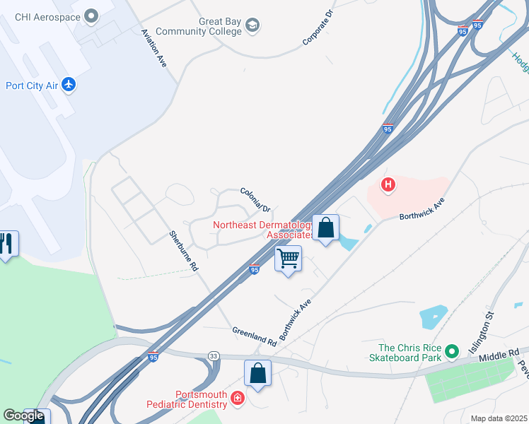 map of restaurants, bars, coffee shops, grocery stores, and more near 140 Decatur Road in Portsmouth