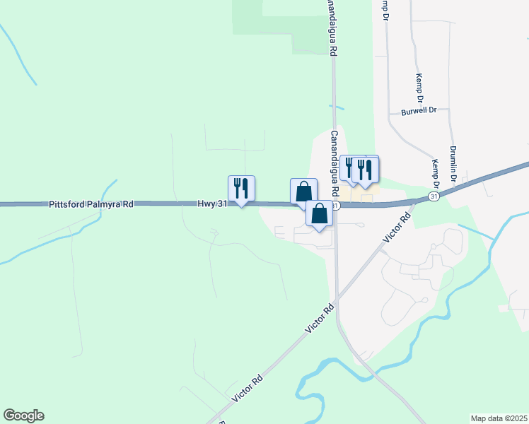 map of restaurants, bars, coffee shops, grocery stores, and more near 1136 Pittsford-Palmyra Road in Macedon