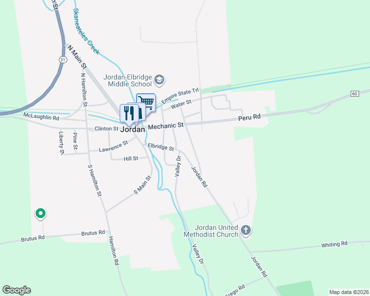 map of restaurants, bars, coffee shops, grocery stores, and more near 25 New York 317 in Jordan