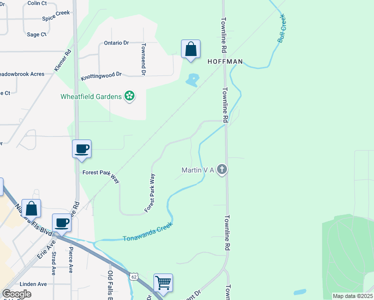 map of restaurants, bars, coffee shops, grocery stores, and more near 6 Forest Lake Drive in North Tonawanda