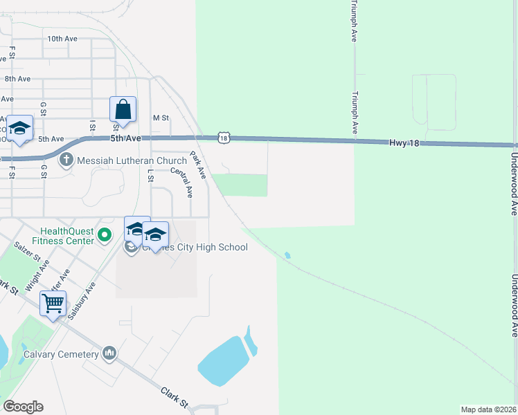 map of restaurants, bars, coffee shops, grocery stores, and more near 305 Commercial Street in Charles City