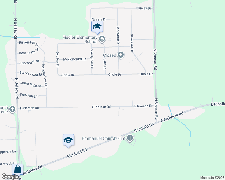 map of restaurants, bars, coffee shops, grocery stores, and more near 6367 East Pierson Road in Flint