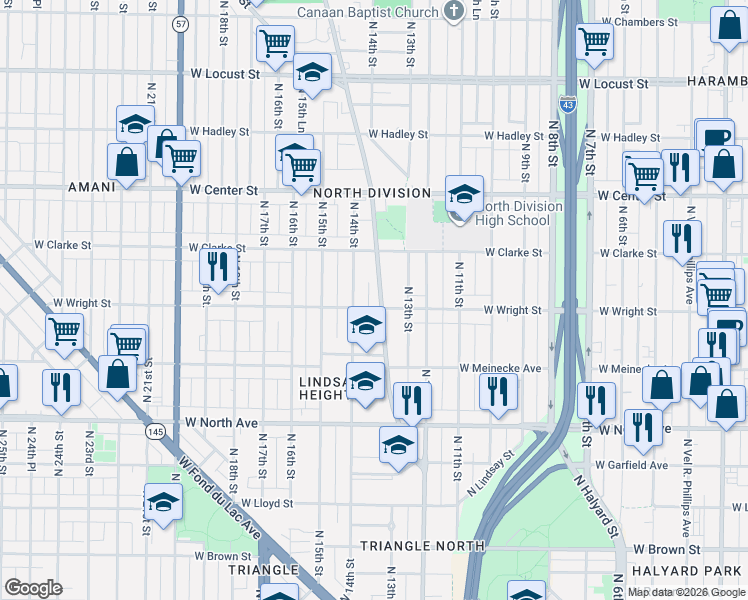 map of restaurants, bars, coffee shops, grocery stores, and more near 2540 North Teutonia Avenue in Milwaukee