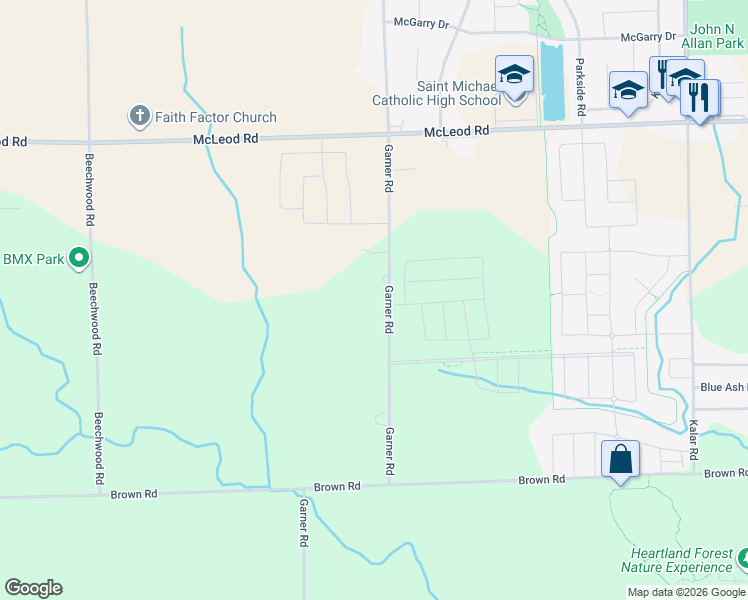 map of restaurants, bars, coffee shops, grocery stores, and more near 7645 Garner Road in Niagara Falls