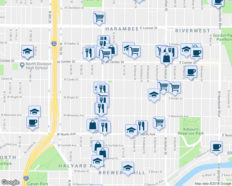 map of restaurants, bars, coffee shops, grocery stores, and more near 2544-2546 North 2nd Street in Milwaukee