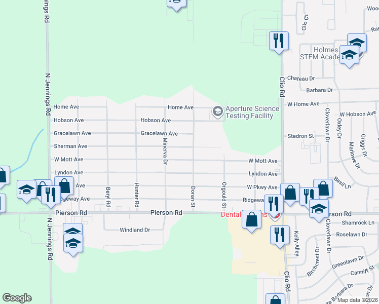 map of restaurants, bars, coffee shops, grocery stores, and more near 3222 Sherman Avenue in Flint