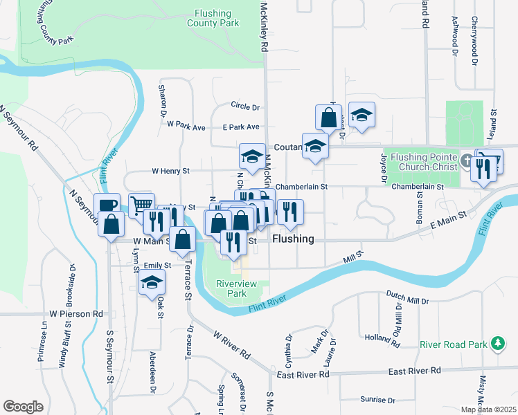 map of restaurants, bars, coffee shops, grocery stores, and more near 213 North McKinley Road in Flushing