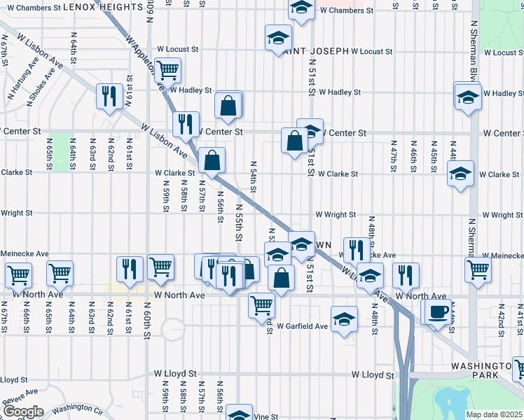 map of restaurants, bars, coffee shops, grocery stores, and more near in Milwaukee