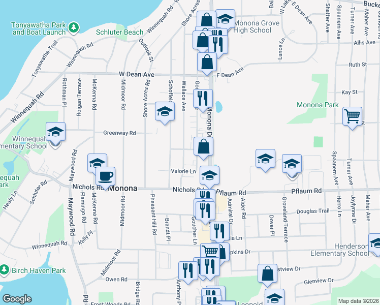 map of restaurants, bars, coffee shops, grocery stores, and more near 204 Saint Teresa Terrace in Monona