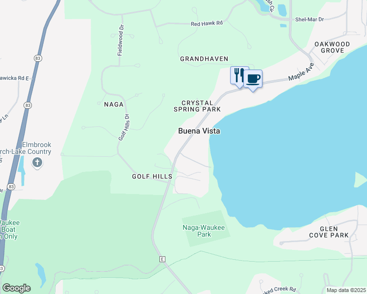 map of restaurants, bars, coffee shops, grocery stores, and more near 11 Maple Avenue in Pewaukee
