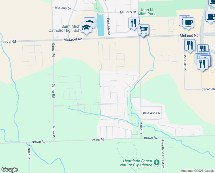 map of restaurants, bars, coffee shops, grocery stores, and more near 8536 Nightshade Street in Niagara Falls