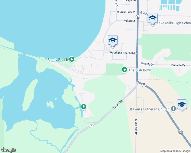 map of restaurants, bars, coffee shops, grocery stores, and more near 37A Sandy Beach Road in Lake Mills