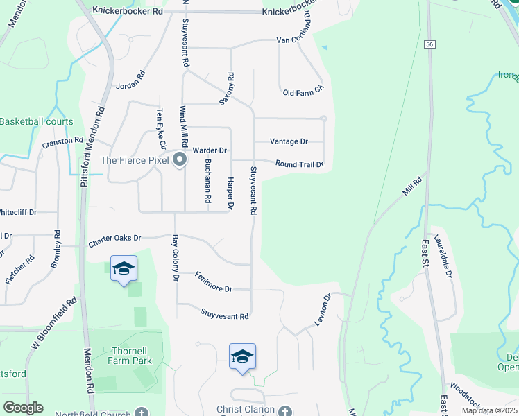 map of restaurants, bars, coffee shops, grocery stores, and more near 65 Stuyvesant Road in Pittsford