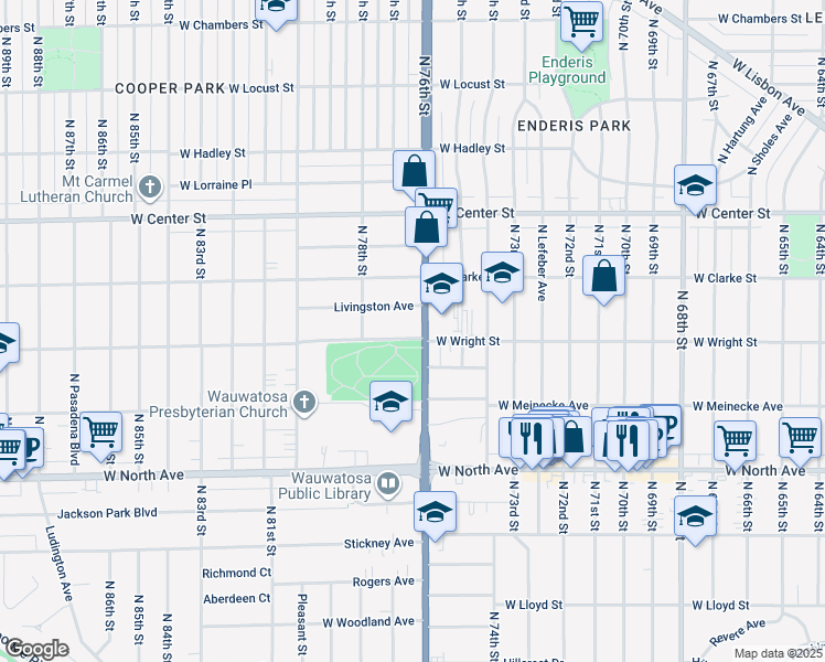 map of restaurants, bars, coffee shops, grocery stores, and more near 2515 North Wauwatosa Avenue in Wauwatosa