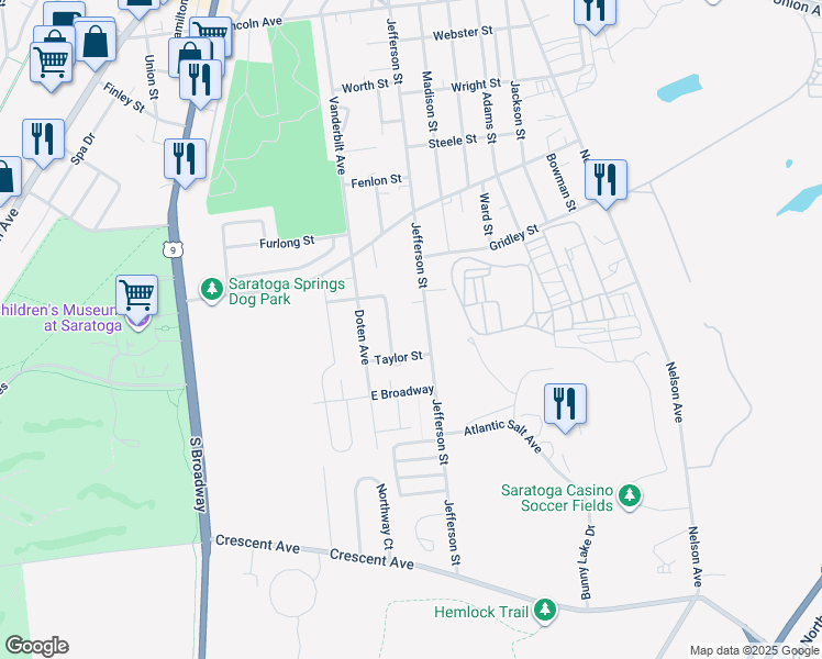 map of restaurants, bars, coffee shops, grocery stores, and more near 12 Richard Avenue in Saratoga Springs