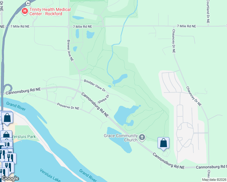 map of restaurants, bars, coffee shops, grocery stores, and more near 4169 Boulder View Drive in Plainfield charter Township