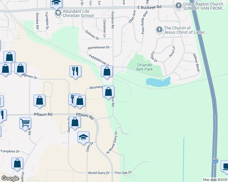 map of restaurants, bars, coffee shops, grocery stores, and more near 2205 Mustang Way in Madison