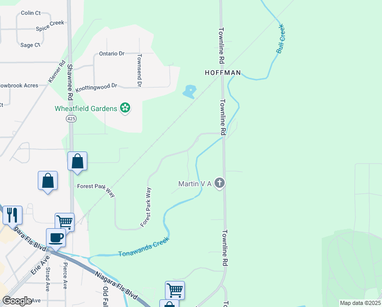 map of restaurants, bars, coffee shops, grocery stores, and more near 34 Forest Lake Drive in North Tonawanda