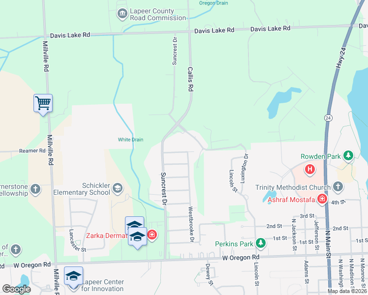 map of restaurants, bars, coffee shops, grocery stores, and more near 1680 Northridge Lane in Lapeer