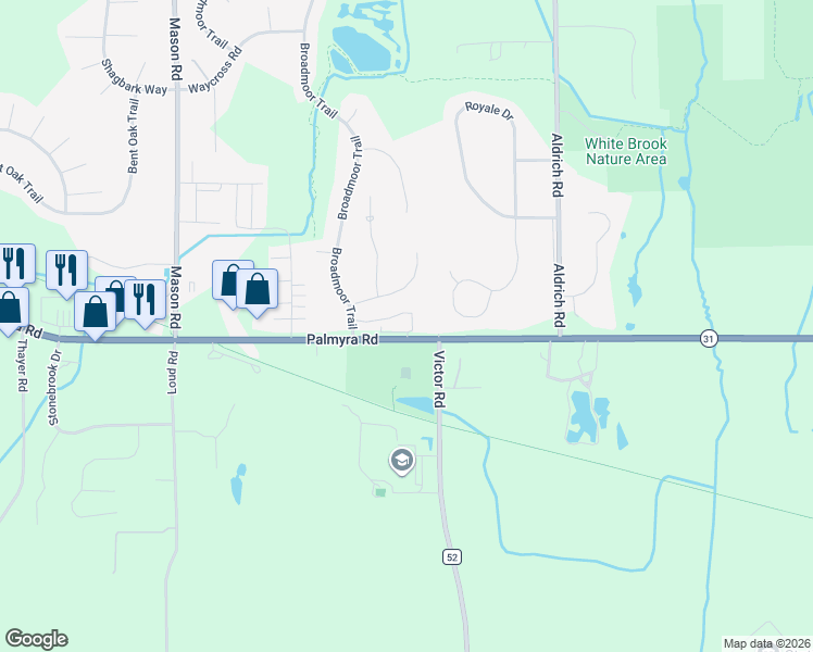 map of restaurants, bars, coffee shops, grocery stores, and more near 1 Ramsdell Park in Fairport