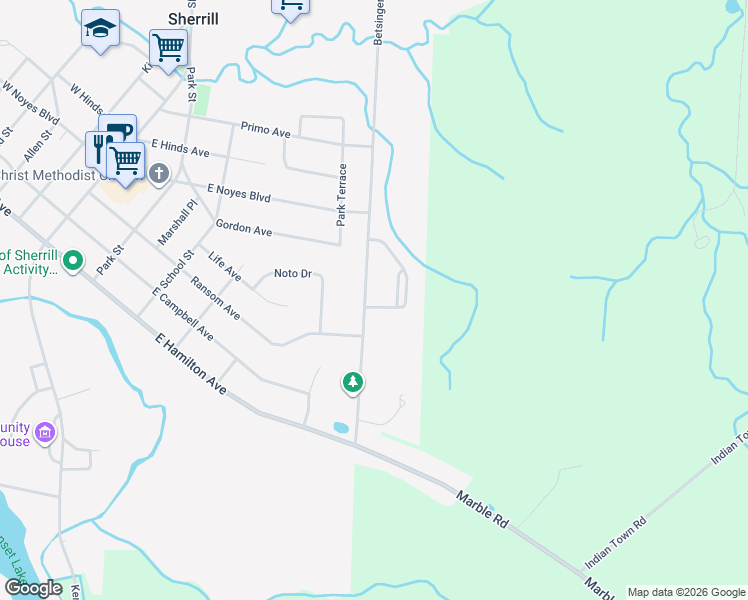 map of restaurants, bars, coffee shops, grocery stores, and more near 423 Betsinger Road in Sherrill