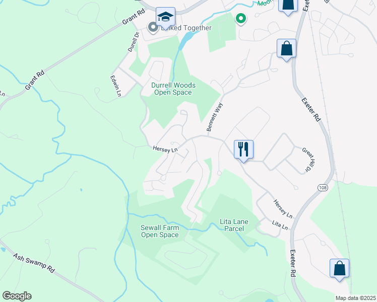 map of restaurants, bars, coffee shops, grocery stores, and more near 16 Lilac Lane in Newmarket